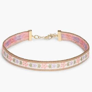 Hill House Ribbon Choker Necklace Pink Gold Multi Floral NWT